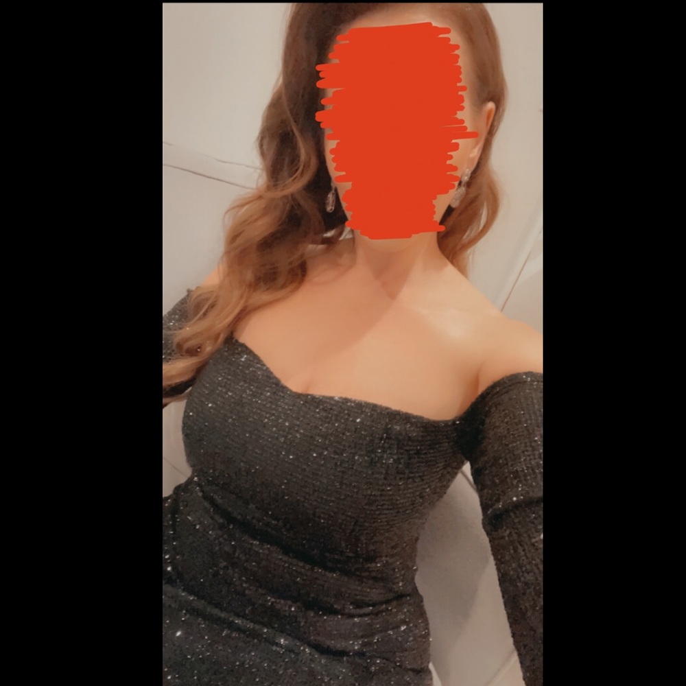 Beautiful Black Sequin Off the Shoulder Gown                  Hollywood Glam